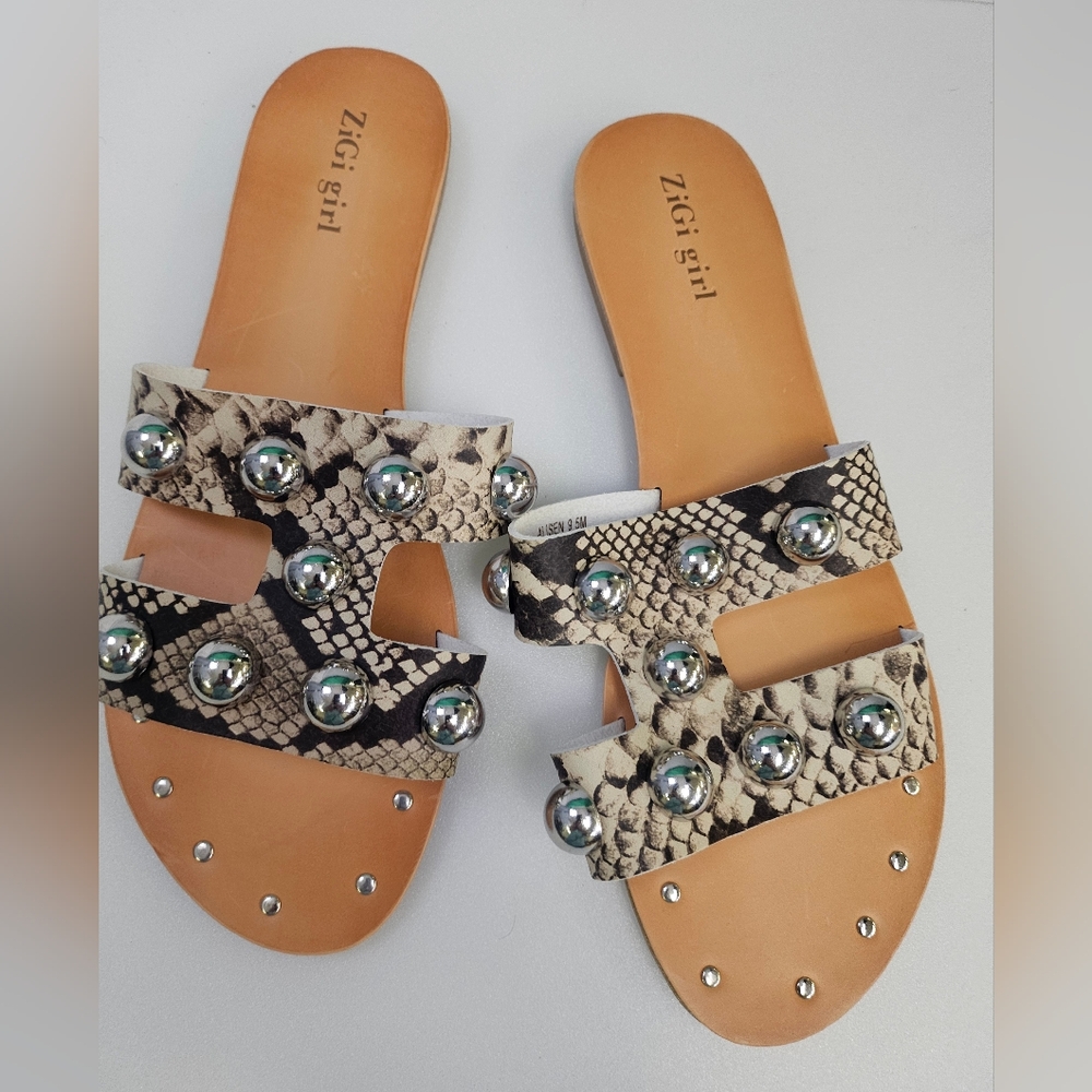 Zigi Girl Alisen Soho Sandals Snakeskin Print Silver Beaded Summer Womens 9.5